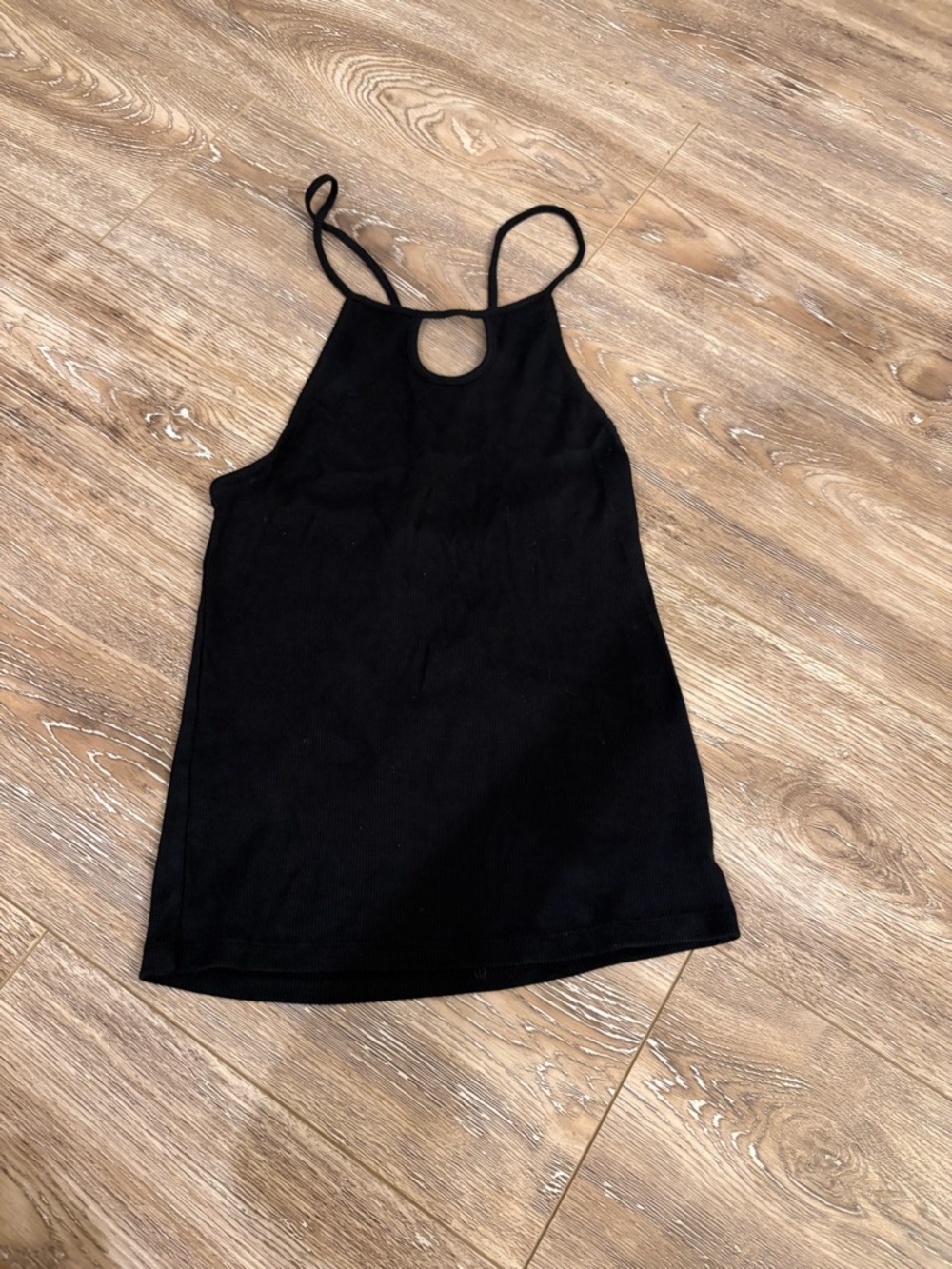 Anthropologie Black Ribbed Halter Tank with Keyhole size XS